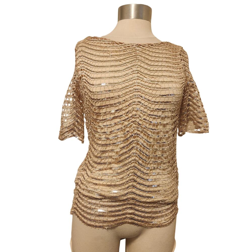 Biege Sequined Lined Scalloped Edged Formal Haoduoyi Top in Small